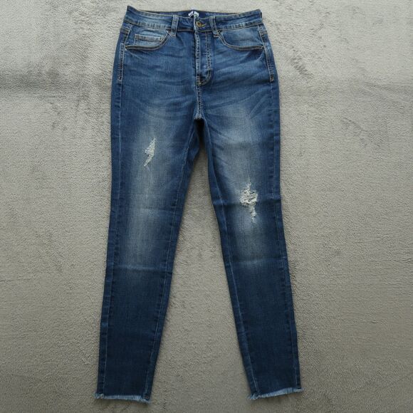 Wax Jeans Junior's Size 7/28 Blue High-Rise Skinny Denim 27" Inseam Distressed - Picture 1 of 16
